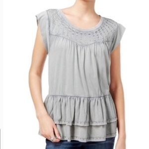 William Rast Gray Peplum Ruffle Top